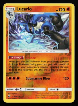 Lucario 71/147 Reverse Holo Rare Burning Shadows Pokemon Card - Image 1