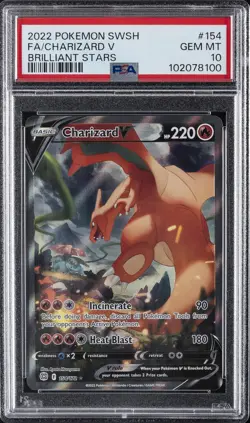 2022 POKEMON SWORD & SHIELD BRILLIANT STARS #154 FULL ART/CHARIZARD V PSA 10 - Image 1
