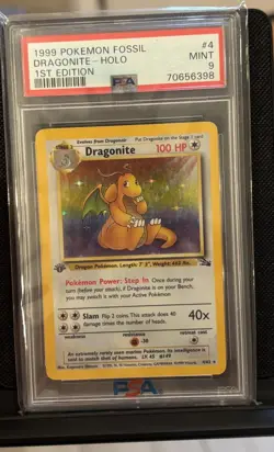 1999 Pokemon Fossil 1st Edition 4/62 Dragonite Holo PSA 9 Mint 398 - Image 1