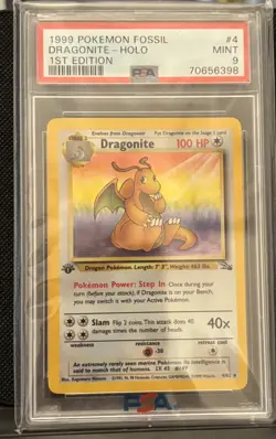 1999 Pokemon Fossil 1st Edition 4/62 Dragonite Holo PSA 9 Mint 398 - Image 3