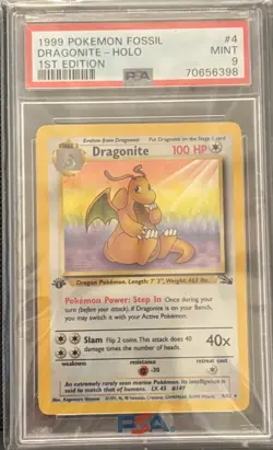 1999 Pokemon Fossil 1st Edition 4/62 Dragonite Holo PSA 9 Mint 398 - Image 4