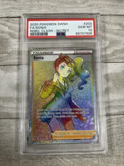 PSA 10 2020 Pokemon SWSH FA/ Sonia Rebel Clash - Secret #203 - Image 1
