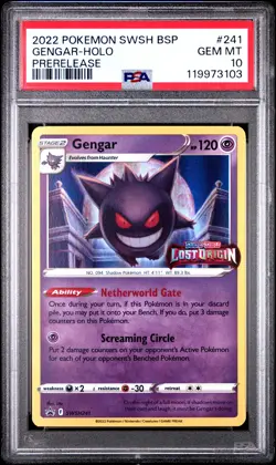 2022 POKEMON SWSH BLACK STAR PROMO PRERELEASE #241 GENGAR-HOLO PSA 10 - Image 1