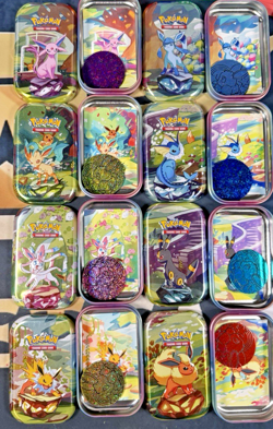Full Set 8 EMPTY Pokemon PRISMATIC EVOLUTIONS Mini Tins & Eevee Coins (NO PACKS) - Image 1