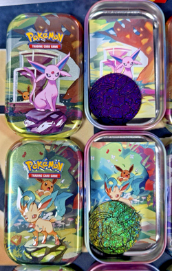 Full Set 8 EMPTY Pokemon PRISMATIC EVOLUTIONS Mini Tins & Eevee Coins (NO PACKS) - Image 2