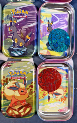 Full Set 8 EMPTY Pokemon PRISMATIC EVOLUTIONS Mini Tins & Eevee Coins (NO PACKS) - Image 4