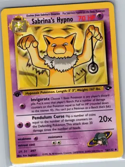 Sabrina's Hypno 1st Edition 56/132 Gym Challenge - Pokemon Card - NM - Image 1