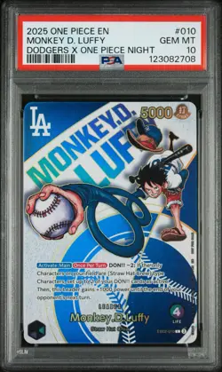 PSA 10 GEM MINT One Piece Los Angeles Dodgers Monkey D. Luffy Promo Card English - Image 1