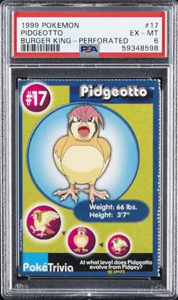 1999 POKEMON BURGER KING PERFORATED #17 PIDGEOTTO PSA 6 - Image 1