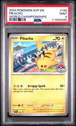 2024 POKEMON SVP EN-SV BLACK STAR PROMO WORLD CHAMPIONSHIPS #190 PIKACHU PSA 9 - Image 1