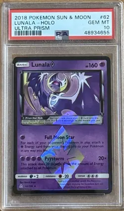 Pokemon 2018 Sun & Moon Ultra Prism Lunala Prism Star Holo #62 PSA 10 GEM MINT - Image 1