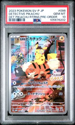 2023 POKEMON JAPANESE SV-P PROMO #098 DETECTIVE PIKACHU PSA 10 - Image 1