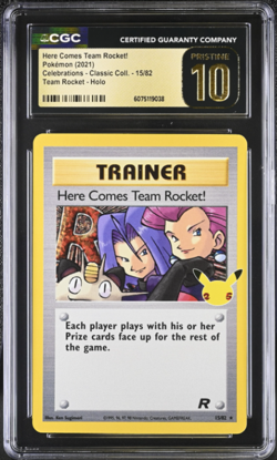 CGC PRISTINE 10 Graded Pokemon 2021 Here Comes Team Rocket! 15/82 Celebrations - Image 1
