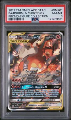 2019 POKEMON SM BLACK STAR PROMO #SM201 FULL ART/RESHIRAM & CHARIZARD GX PSA 8 - Image 1