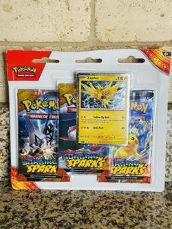 Pokemon Scarlet Violet Surging Sparks 3 Pack Booster Blister Zapdos New Sealed - Image 1