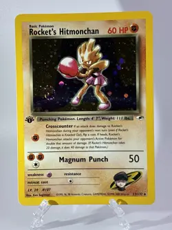 Pokemon TCG Rocket’s Hitmonchan 11/132 Holo 1st Edition Gym Heroes WOTC LP Swirl - Image 2