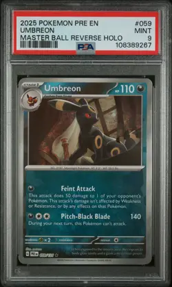 2025 POKEMON PRE EN-PRISMATIC EVOLUTIONS MASTER BALL REVERSE HOLO UMBREON PSA 9 - Image 1