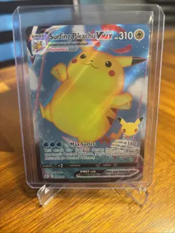 Pokemon Celebrations Surfing Pikachu VMAX Holo Ultra Rare Card 009/025 - Image 1