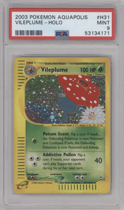 PSA 9 MINT 2003 POKEMON AQUAPOLIS #H31 VILEPLUME-HOLO Pokemon Trading Card - Image 1