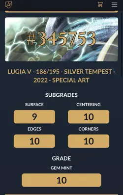Lugia V Alt Art Silver Tempest 186/195 Pokemon Card Ace 10 Gem Mint - Image 2