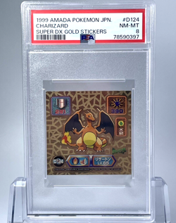 1999 AMADA Pokemon JPN CHARIZARD SUPER DX GOLD STICKERS PSA 8 - Image 1