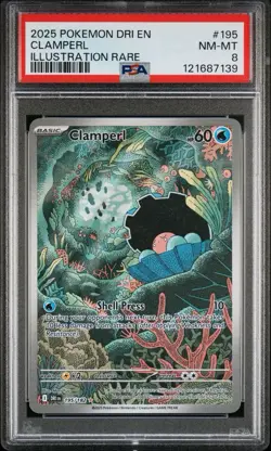 2025 Pokemon DRI EN Clamperl Illustration Rare #195 PSA 8 NM/M - Image 1