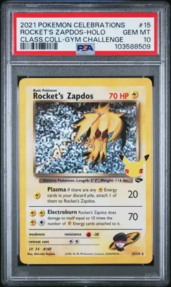 2021 POKEMON CELEBRATIONS CLASSIC COLL #15 ROCKET'S ZAPDOS-HOLO PSA 10 - Image 1