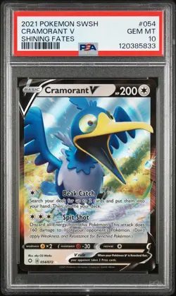 2021 POKEMON SWORD & SHIELD SHINING FATES #054 CRAMORANT V PSA 10 - Image 1