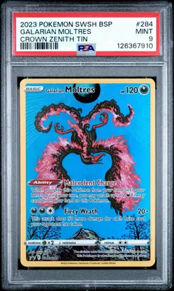 2023 POKEMON SWSH BLACK STAR PROMO CROWN ZENITH TIN #284 GALARIAN MOLTRES PSA 9 - Image 1