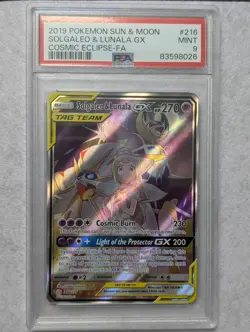 Solgaleo & Lunala GX 216/236 PSA 9- Tag Team-Pokemon 2019 Cosmic Eclipse - Image 1