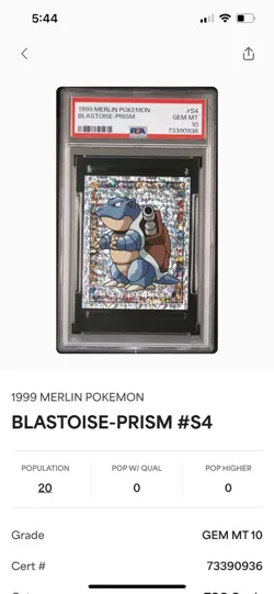 PSA 10 GEM MINT 1999 Merlin Pokemon #S4 Blastoise-Prism Sticker - Image 3