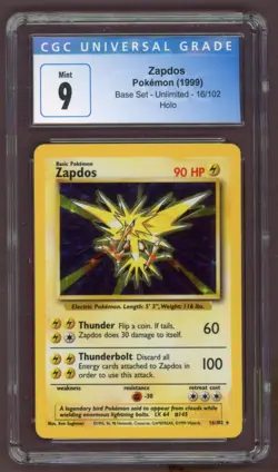 Zapdos Base Set 16/102 Holo Rare Pokemon Card CGC 9 - Image 1