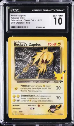 2021 POKEMON CELEBRATIONS CLASSIC COLL #15 ROCKET'S ZAPDOS-HOLO CGC 10 GEM MINT - Image 1