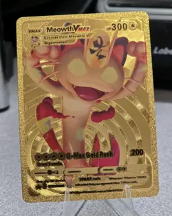Pokemon Meowth VMAX 300hp Gold Foil Fan Art Collector Card TCG Gigantamax - Image 1