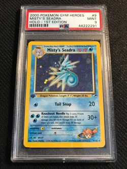 PSA 9 MINT Misty's Seadra 9 Gym Heroes 1st Edition Holo Pokemon Card - Image 1