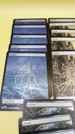 Magic The Gathering Spider-Man Full Art Spiderweb Lands Foil Full set x5 - Image 2