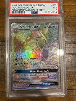 2017 Pokemon Sun & Moon Gyarados GX NM Crimson Invasion Secret 112 PSA 7 - Image 1