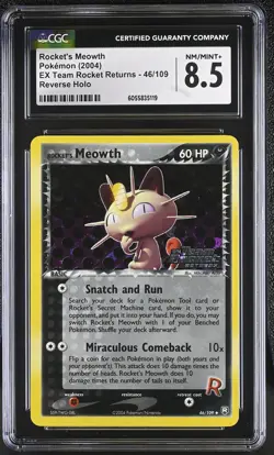CGC 8.5 Rocket's Meowth Team Rocket Returns 46/109 Reverse Holo STAMPED Pokemon - Image 1