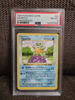 1999 Pokemon Base Set Shadowless #63 Squirtle PSA 8 - Image 1