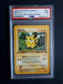 1st Edition Gold Wizards Stamped Promo Pikachu #60/64 Jungle Pokemon - PSA 7 NM - Image 1