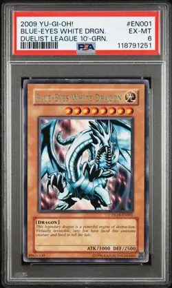 PSA 6 DL09-EN001 Blue-Eyes White Dragon Green Foil Duelist League 2009 Yugioh - Image 1