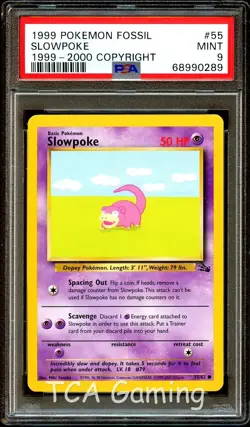 PSA 9 MINT Slowpoke 55/62 Fossil 1999-2000 (Red Logo) Pokemon Card 289 - Image 1
