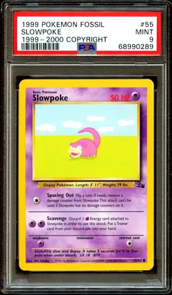 PSA 9 MINT Slowpoke 55/62 Fossil 1999-2000 (Red Logo) Pokemon Card 289 - Image 2