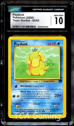 CGC 10 GEM MINT Psyduck 65/82 Team Rocket Pokemon Card 133 - Image 1