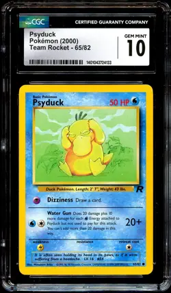 CGC 10 GEM MINT Psyduck 65/82 Team Rocket Pokemon Card 133 - Image 2