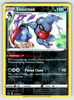 Toxicroak 124/202 Sword & Shield Base Set Pokemon Card Reverse Holo Rare - Nm - Image 1