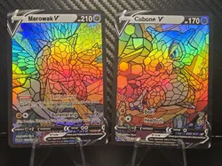 Cubone & MAROWAK CUSTOM Set Stained Glass Holo Cards Display Only LAST SET - Image 1