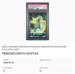 PSA 10 GEM MINT Treecko Grovyle Sceptile Carddass Zukan Evolution Pokemon POP 3 - Image 2