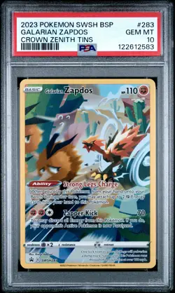 2023 POKEMON SWSH BLACK STAR PROMO CROWN ZENITH TIN #283 GALARIAN ZAPDOS PSA 10 - Image 1