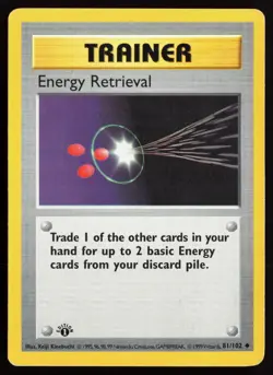 1999 Pokemon Base Set Shadowless 1srt Edition Energy Retrieval /102 Trainer #81 - Image 1